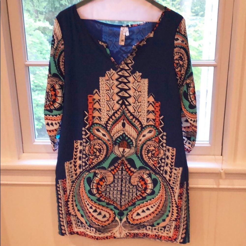 Pink Owl NWOT Blue Patterned Dress